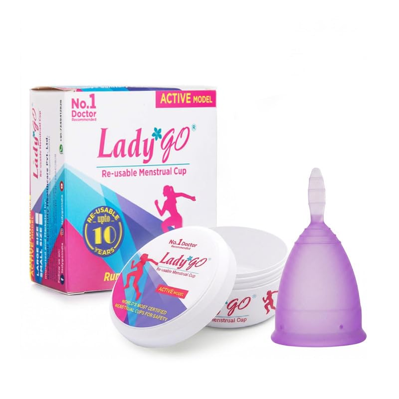 LADY GO Ladygo Reusable Menstrual Cup For Women With Carry Case And Pouch|Ultra Soft, Odour And Rash Free|100% Liquid Medical Grade Silicone|Active Model|Large Size,1 Count