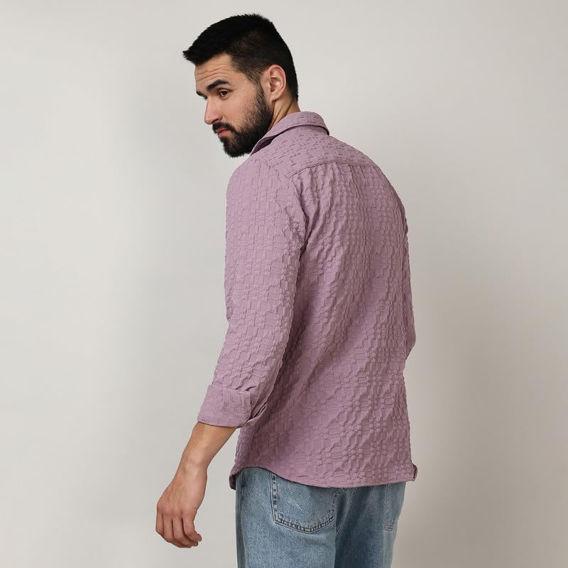 Image of CAHOOT Men's Twisted Crease Shirt for Casual Wear | Spread Collar | Long Sleeve | Button Closure | Shirt Crafted with Comfort Fit for Everyday Wear