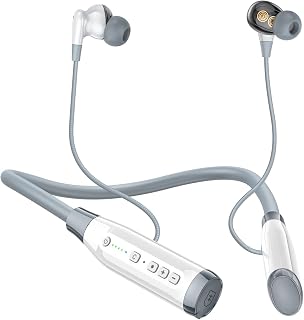 HURKEYE Bluetooth Headphones Neckband 100 Hours Extra Long Playback with Microphone Headset, 4 Speakers Heavy Bass Noise Reduction in Ear Wireless Earbuds Waterproof Running Workout(White)