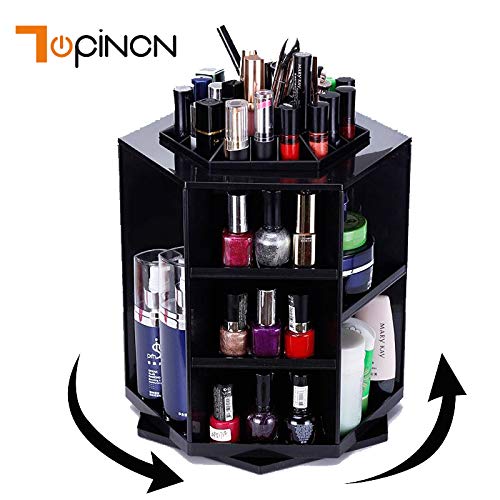 Storage Boxes & Bins - Davitu 360 Rotating Makeup Organizer Storage Box Adjustable Plastic Cosmetic Brushes Lipstick Holder Make Up Jewelry Container Stand - (Color: Black)