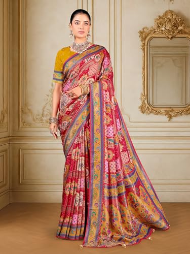 Image of Glory Sarees Women's Luxurious Dola Pure Silk Original Saree Position Print Work Madhubani Inspired Motifs Banarasi Kanjivaram Style Saree With Blouse Piece (Elegant101 Parent)