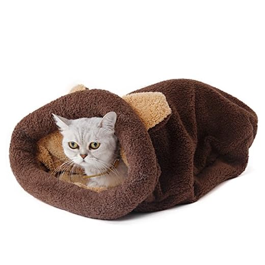 PAWZ Road Gato Bolsa de Dormir Lana Suave Lavable Caliente Camas para Gatos Saco Snuggle Manta Estera para Gatito Perrito Marrón