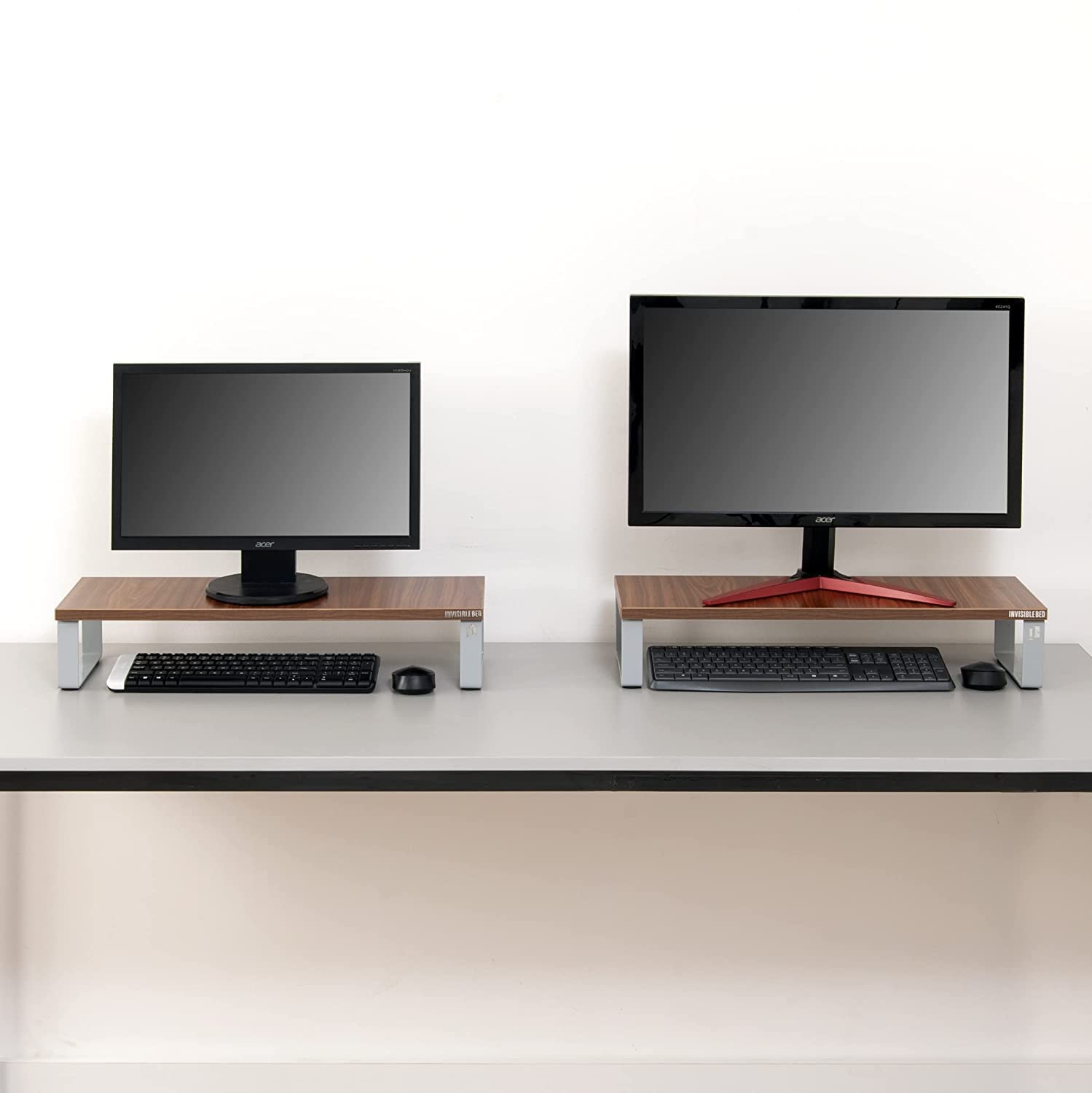 InvisibleBed Monitor Riser Stand for 2 Computers, Laptop, Printer, Home Office(Canadian Walnut)
