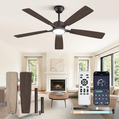 Image of Fanbulous 52 Inch Ceiling Fans with Lights and Remote, Stepless Color Temperature Change & Dimmable 20W LED Ceiling Fan, 6 Speeds Reversible Quiet DC Motor for Bedroom, Living Room, Oil Bronze
