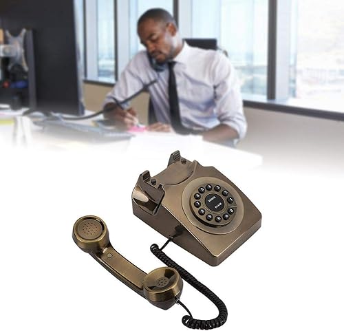 Miniatura 3 de Teléfono de bronce antiguo, teléfono fijo de escritorio retro con botones, hotel de oficina en casa antiguo clásico vintage teléfono con núcleo