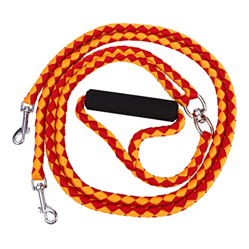 GRIRIW 1Pc Double Headed Dog Training Lead Rope Durable Outdoor Leash for Pet Walking Comfortable Grip for Managing Red Yellow Design