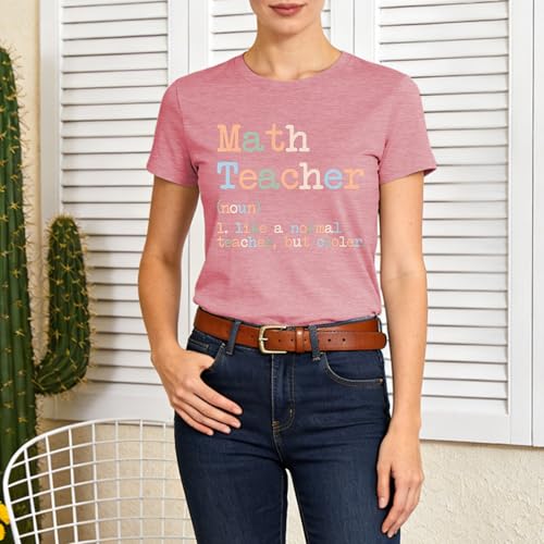 Image of Math Teacher Shirts for Women-Teaching Life Short Sleeves | Featuring inchMath Teacher (noun) Like a Normal Teacher But Cooler inch Design Great Gift for Math Lovers & Educators