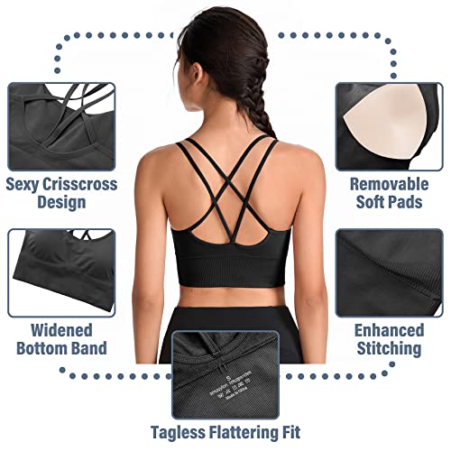Image of Padded Sports Bras for Women Strappy Cross Back Yoga Bras Pack for Workout Fitness Running Gym Low Impact Top