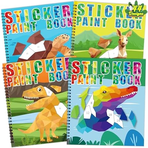 90shine 4PCS Sticker Books for Kids Ages 4-8 Includes Underwater Pet Dinosaur Rainbow Themed Multiple Designs Party Gift Create 44 Pictures Cover