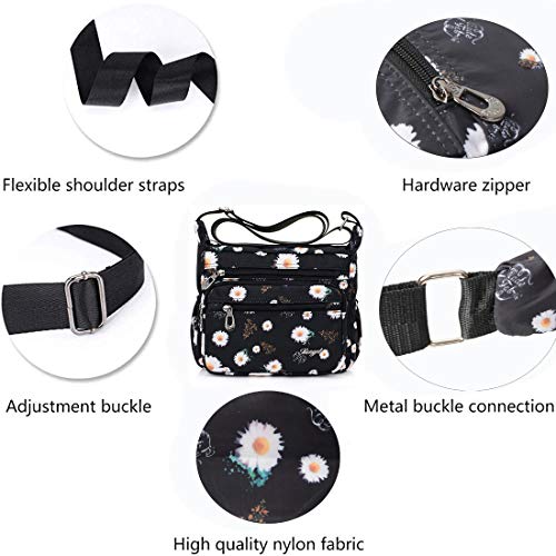 Image of Nylon Floral Multi-Pocket Crossbody Purse Bags for Women Travel Shoulder Bag
