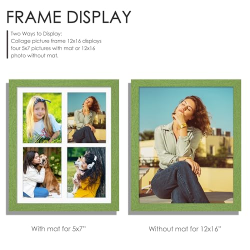 Image of DUENPY 12x16 Picture Frame 5x7 Collage Picture Frame Displays Four 5x7 inch Photos or 12x16 (Without Mat) for Available Horizontal Wall Mounting Display and Vertical Green