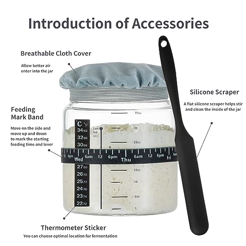 Sourdough Starter Jar 2Pack 35OZ with Scale & Thermometer