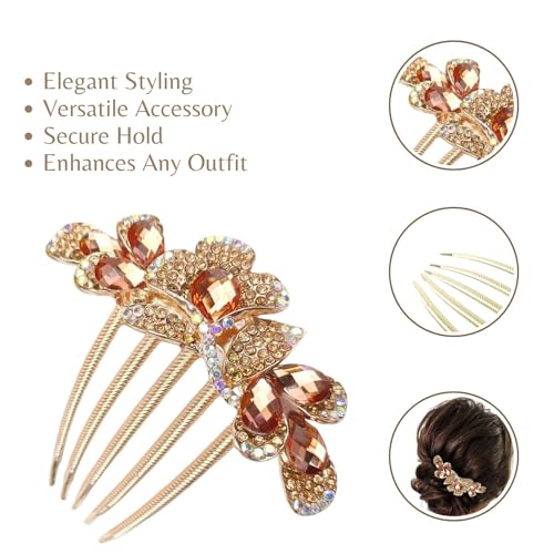Image of BellaStella 1 Pcs Premium Rhinestone Metal Side Hairpin - Elegant Decorative Hair Bun Comb for Bridal, Wedding & Party Hairstyles - Stylish Hair Accessory for Women & Girls