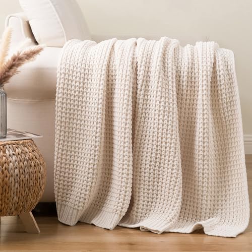 Bunnikins & Clover Cream White Throw Blanket for Couch Waffle Ivory Throw Blanket for Bed Warm Decorative White Blanket Throw for Home Decor 50x60