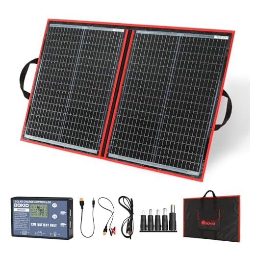 DOKIO Panel Solar Plegable, eficiencia alta, negro, 100w monocristalino para cargar 12v Batería, PORTáTIL, impermeable,ideal embarcaciones, camping, caravanas