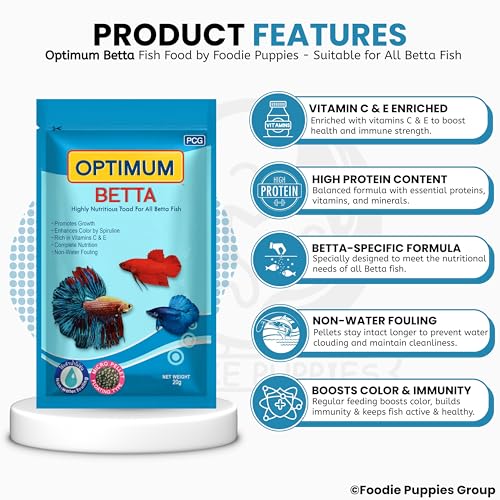 Foodie Puppies Optimum Pellet Betta Fish Food (20g, Pack of 5) | Nutrient-Rich Formula with Vitamins C & E | Promotes Color and Growth | Perfect for Daily Feeding | Includes Free Key Ring