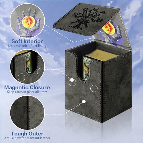 PROMAXIBINDER MTG Card Deck Box, Commander Deck Box Fits 100+ Single Sleeved Cards, Storage for TCG/MTG Crads, PU Leather Strong Magenet (Black, Tree)
