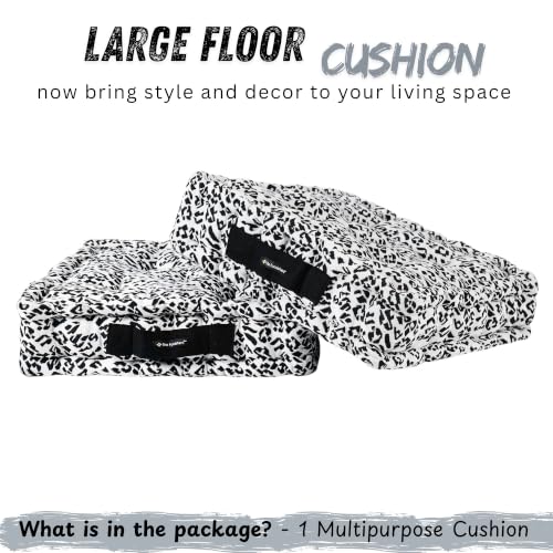 Image of Woven Quilted Floor Cushion 60x60x10cm White and Black Animal with Cotton Filler Large Size for Seating, Patio Seat, Meditation, Yoga, Pooja, Guests, Living Room, Bedroom - 24x24x4 Inch