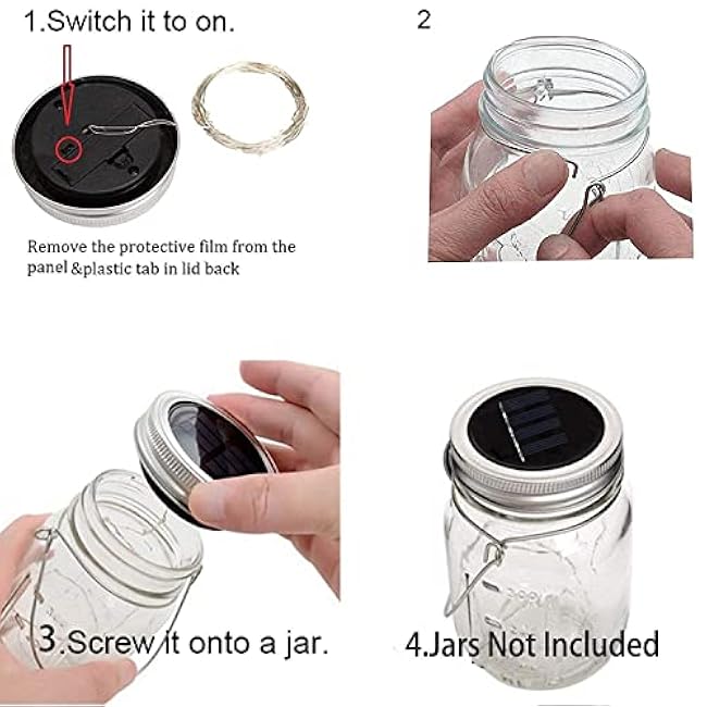Solar Mason Jar Lights Lids, 10 Pack 30 LED Solar Fairy Lights for Regular Mouth Mason Jars, Outdoor Hanging Mason Jar Lights for Garden Yard Decor, Wedding (Jars Not Included)