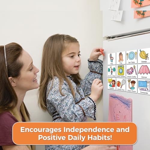 Image of Magnetic Visual Schedule for Kids - Daily Routine & Chore Chart with 100+ Picture Magnets for Toddlers, Autism & ADHD, for Home Use, Morning and Bedtime Routines
