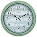 OCEST 16 Inch Garden Clocks Outdoor Waterproof, Large Wall Clock with Thermometer, Silent Non-Ticking Battery Operated Decor for Patio Pool Porch Garden(Retro Green)