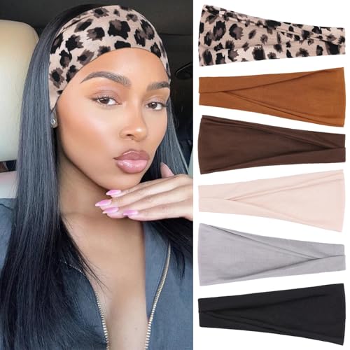 6 Pack Trendy Non-Slip Wide Headbands for Women