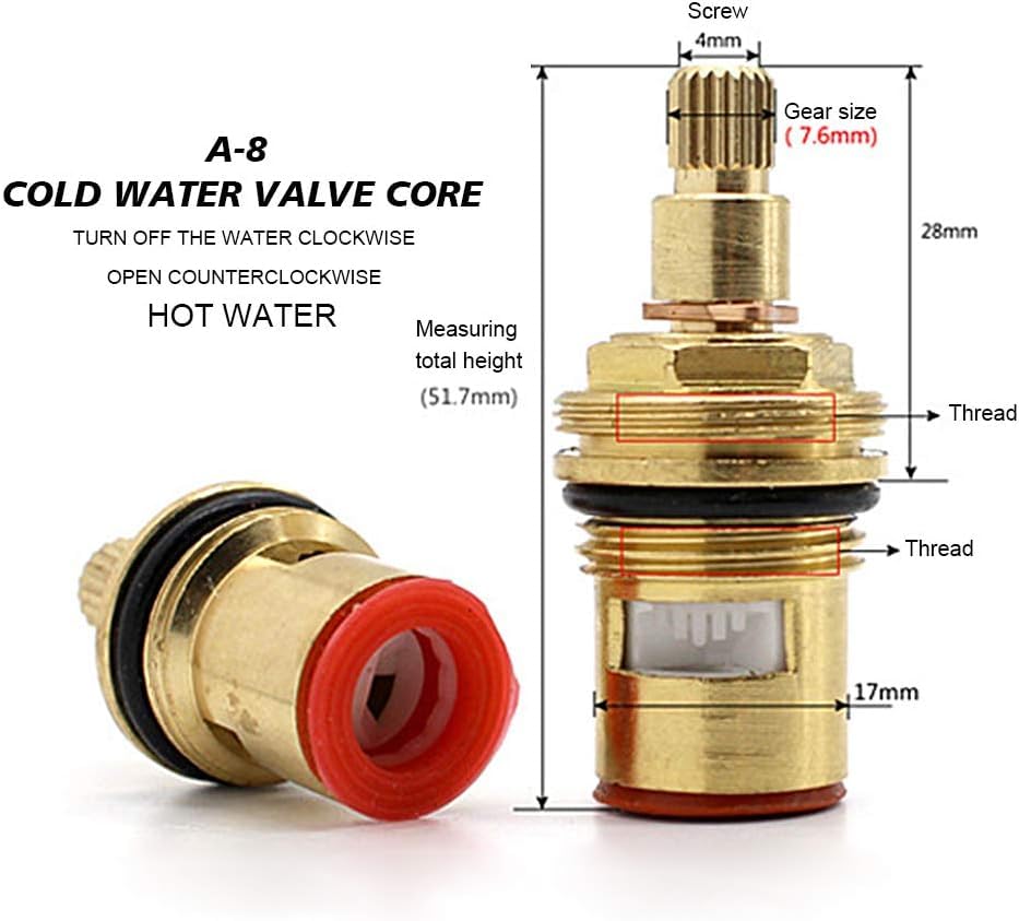 2Pcs Replacement Brass Ceramic Disc Tap Valve Insert Gland Cartridge 1/4 Turn 20 Spline, for Kitchen Bathroom Tap Valve,Solid Brass Ceramic - Image 2