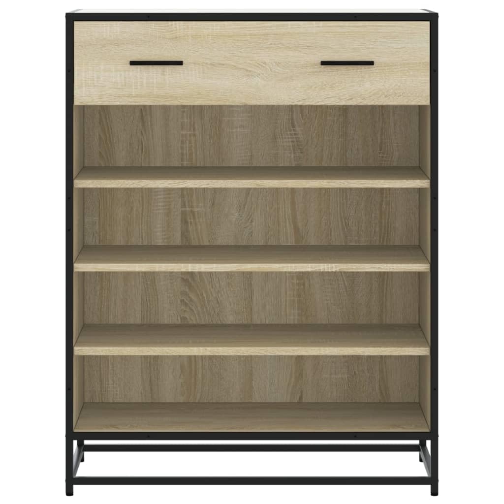 Szafka na buty dąb Sonoma metal 75 x 38 x 97,5 cm z 4 półkami i szufladą, zajmuje mało miejsca do korytarza, korytarza, sypialni, garderoby, zamknięta półka na buty