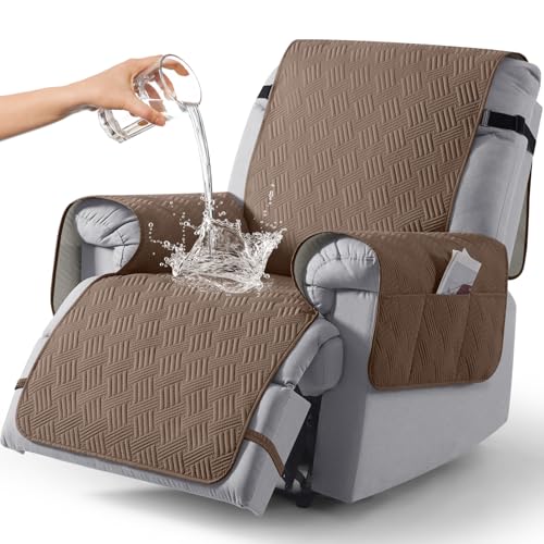 Kincam Funda Sillon Relax Reclinable, Impermeable Funda Para Sillón Relax Con Bolsillo Laterales Y Correas Elásticas Para Perros Y Mascotas, Suave Y Lavable Funda Sofa 1 Plaza Marrón