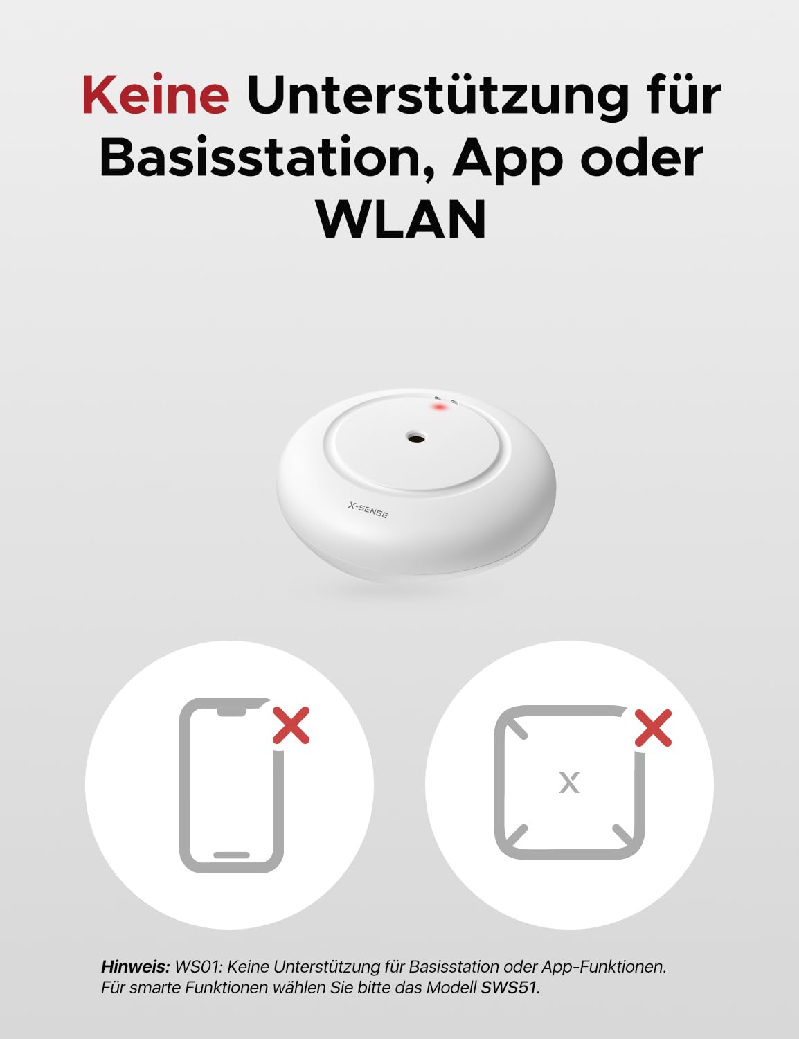 X-Sense STANDALONE WS01 WS01 - Detector de agua sin soporte de aplicación, sensor de agua con pilas IP66, mini detector de agua con alarma de audio de 110 dB, detector de alarma de agua para cocinas,