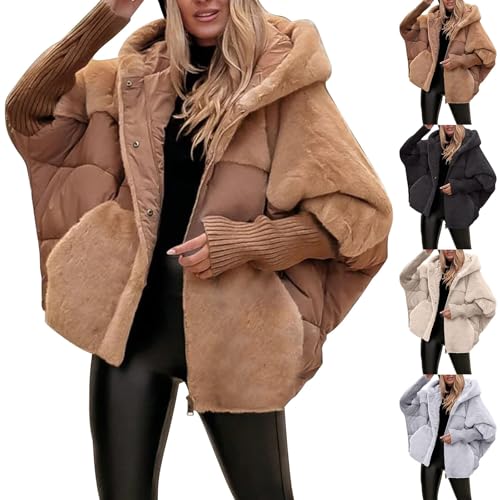 Chaqueta de forro polar para mujer con capucha, chaqueta de invierno para mujer, cálida, tallas grandes, chaqueta de felpa, elegante chaqueta de piel con botones, chaqueta con capucha, chaqueta
