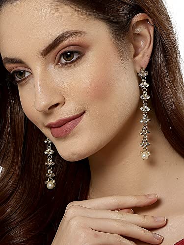 Image of Karatcart Black Beads Long Drop Earrings For womens