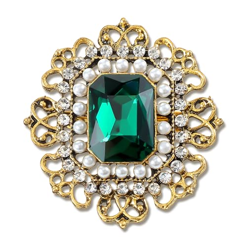 Brosche Damen Viktorianischen Blumenbrosche Kristall Hochzeit Anstecknadeln Vintage Stil Aushöhlen Blumen Pin Bekleidungs Schmuck Weihnachten(Green)