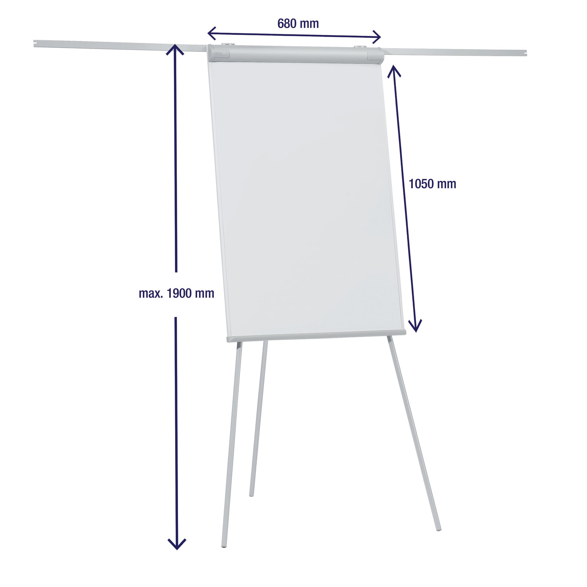 FRANKEN Lavagna a fogli mobili, scrivibile, magnetica, con 2 bracci laterali, treppiede, 68 x 105 cm, altezza regolabile, con porta carta e portapenne, ECO Standard, F2100/N