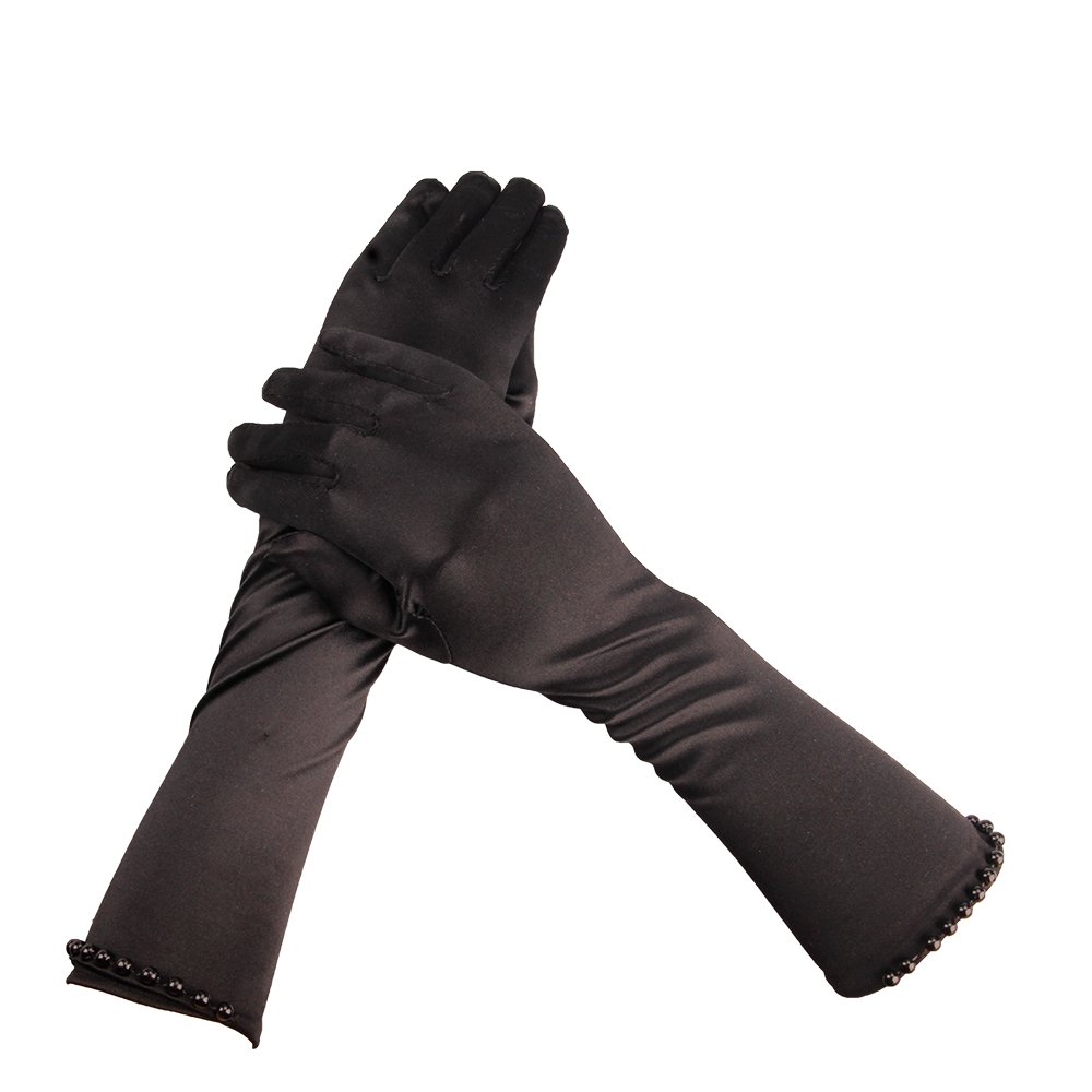 Flower Girl Pearl Long Satin Gloves Communion Birthday Wedding Glovesfor 6-10yrs