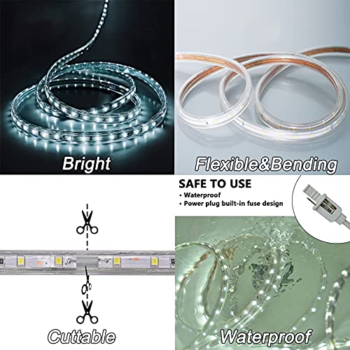 Surnie 150Ft Led Rope Lights Outdoor Waterproof - 110V Daylight White Dimmable Thick Flat Strip Light 6500K Cuttable Connectable For Stairs,Deck,Backyards,Commercial Use Indoor Outdoor Rope Lighting #TOP3