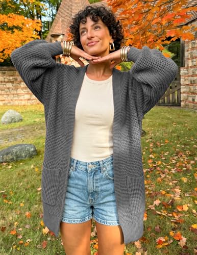 Image of MEROKEETY Long Sleeve Oversized Cardigan Sweaters for Women | Fall Winter Sweaters, Open Front, Chunky Knit, 2026 Casual Work Outerwear with Pockets