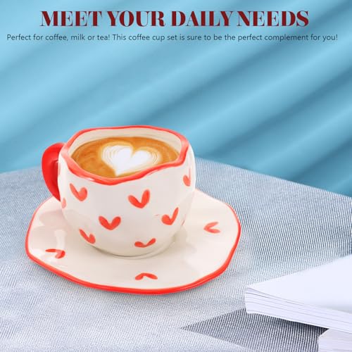 Taza de café de cerámica pintada a mano con un acabado artístico y platillo a juego 6