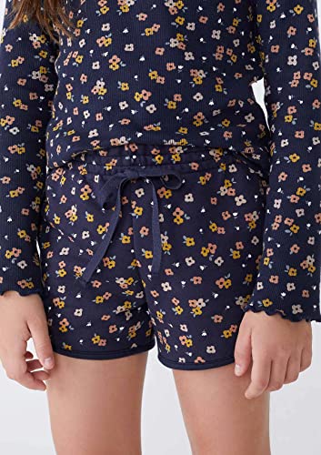 Shorts Infantil Menina Estampado Floral Em Moletom Azul 003