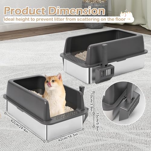 Arenero para gatos abierto de acero inoxidable 2 unidades miniatura 7