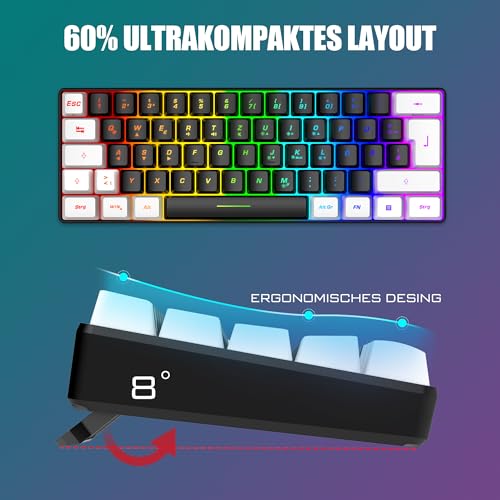 RedThunder 60% RGB Verkabelte Gaming Tastatur und Maus Set, Mini Gaming Tastatur, 62 Tastatur, DE Layout… – Ansicht 2