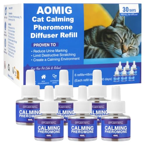 Aomig Beruhigungseinsatz für Katzen 6Pcs Beruhigendes Pheromon Set Nachfüllpackungen für Katzen Pheromon Diffusoren Vorrat für Katze Pheromone Beruhigungsdiffusoren Nachfüllungen (Universal, 288ml)