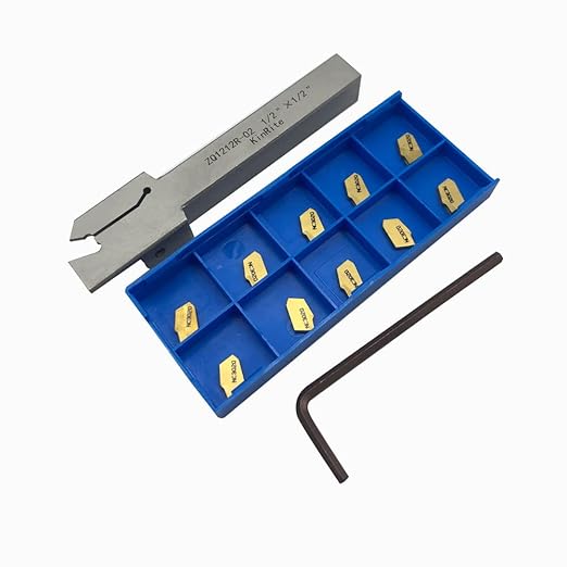1/2" 3/8" Indexable Lathe Grooving Parting Holder with 10 Pieces GTN- SP200 Heavy Duty Nickel Plated ZQ1212R02 Right -Hand Cut Off Tool Carbide Inserts (1/2" ZQ1212R02 with 10pcs Inserts)