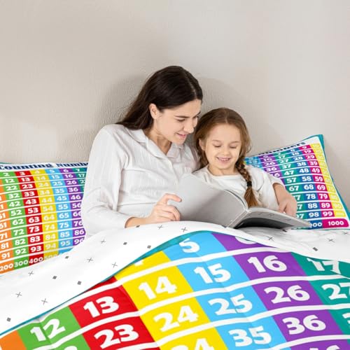 Image of Feelyou Numbers Alphabet Bedding Set King, Educational Learning Comforter for Kids Boys Girls Numbers Comforter Set Learning Time Duvet Set with 2 Pillow Case