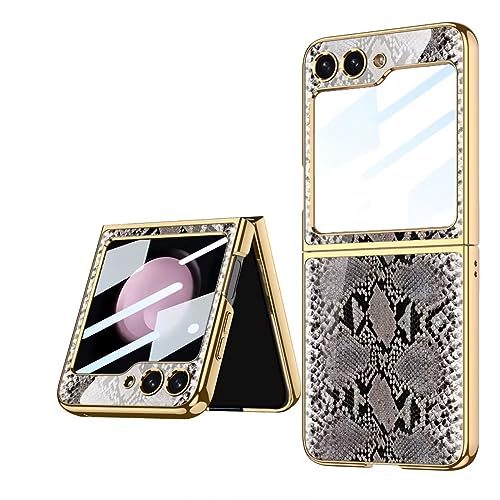 Coque Galaxy Z Flip 5 5G étui de luxe effet miroir en verre 9H brillant finition python sauvage