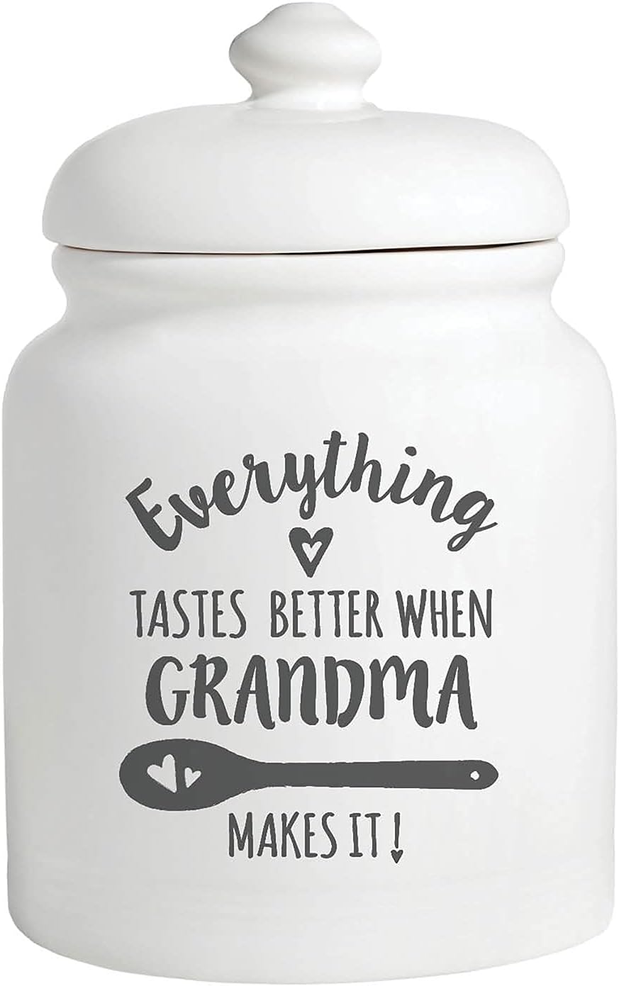 Personalized Planet Everything Tastes Better When Blank Makes It Ceramic Cookie Jar with Custom Name Printed on Ivory Chip Resistant Stoneware Container with Airtight Lid, 6.5x10.5