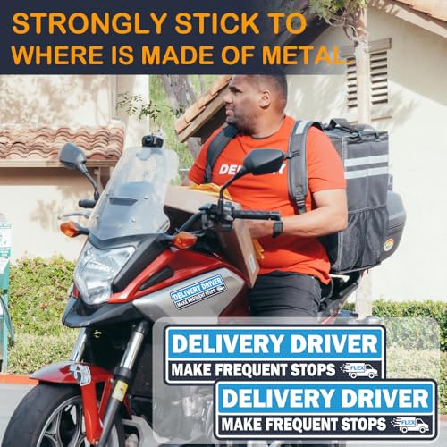 Image of 4 Pack Heavy Duty Flex Delivery Driver Car Magnets, Reflective Caution Frequent Stops Magnetic Signs, Flex Driver Accessories Decal Bumper Stickers