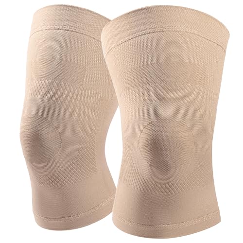 Knee Compression Sleeves, 1 Pair, Can Be Worn Under Pants, 20-30mmHg Strong Support Knee Brace for Unisex, Knee Support for Meniscus Tear, Arthritis, Pain Relief, Injury Recovery, Daily Wear, Beige XL