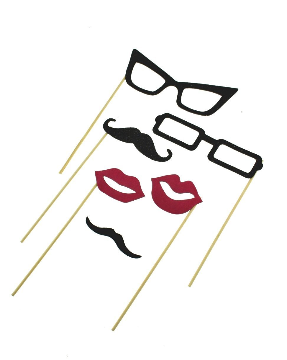 Zac's Alter Ego Multicolor 6 Piece Photo Booth Props - Moustaches, Lips & Glasses On Stick