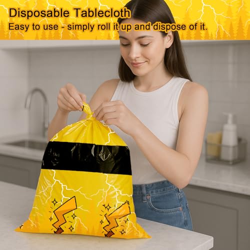Image of 3-Pack Yellow Cartoon Plastic Birthday Tablecloths - 54x108in Rectangle Party Table Covers for Little Ones & Adults, Durable Birthday Party Decorations